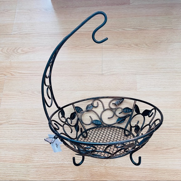 Wire Fruit Basket Rack Storage Vegetable Stand with Banana Hook